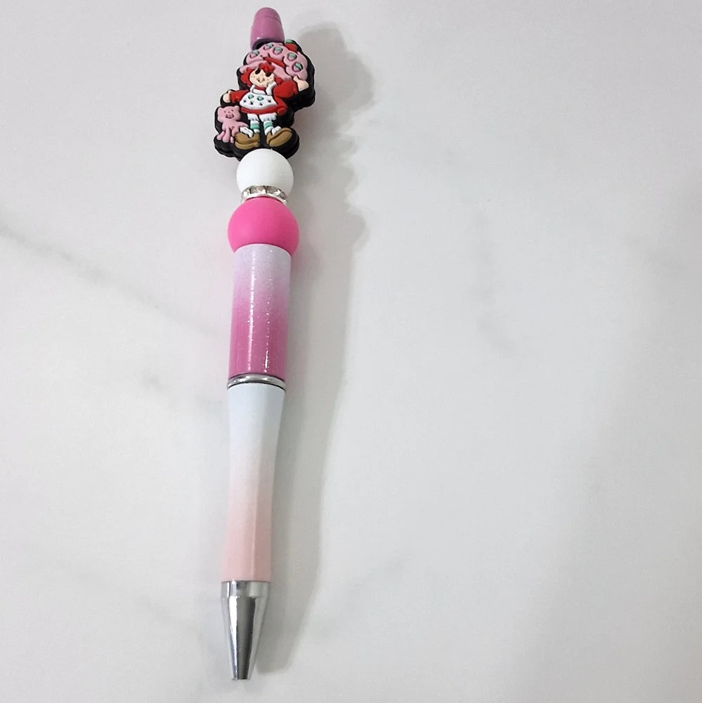 Strawberry Shortcake Pink Beaded Writing Pen, Black Ink Pen, NEW